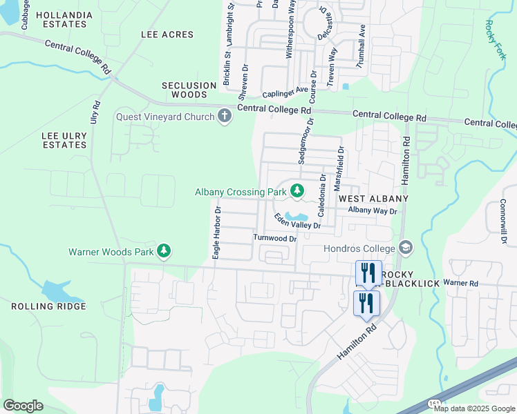 map of restaurants, bars, coffee shops, grocery stores, and more near 5969 Eden Valley Drive in Westerville