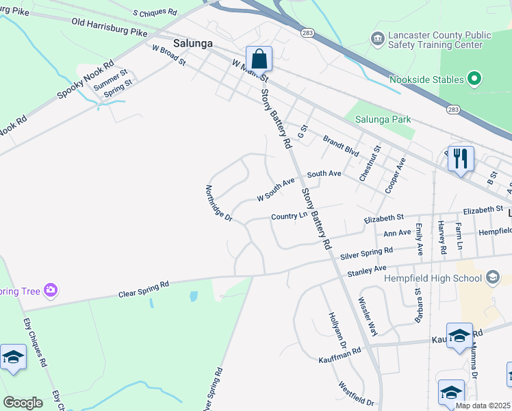map of restaurants, bars, coffee shops, grocery stores, and more near 87 Country Lane in Salunga-Landisville