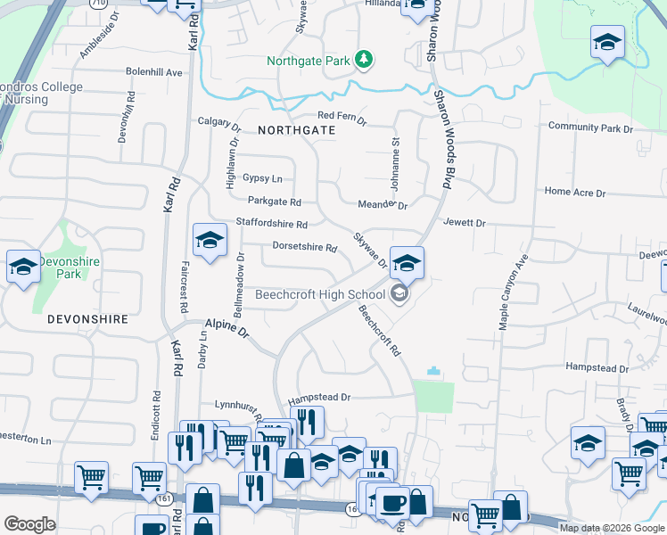 map of restaurants, bars, coffee shops, grocery stores, and more near 6213 Willowcrest Drive in Columbus