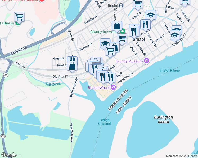 map of restaurants, bars, coffee shops, grocery stores, and more near 100 Wood Street in Bristol