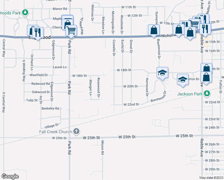map of restaurants, bars, coffee shops, grocery stores, and more near 2013 Costello Drive in Anderson