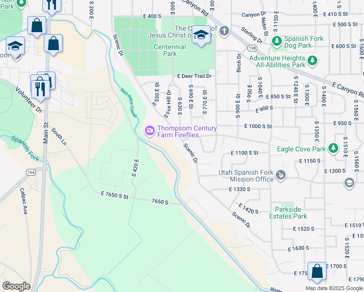 map of restaurants, bars, coffee shops, grocery stores, and more near 668 Scenic Drive in Spanish Fork