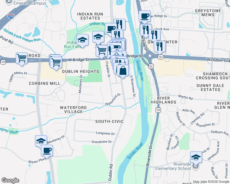 map of restaurants, bars, coffee shops, grocery stores, and more near 155 Dublin Road in Dublin
