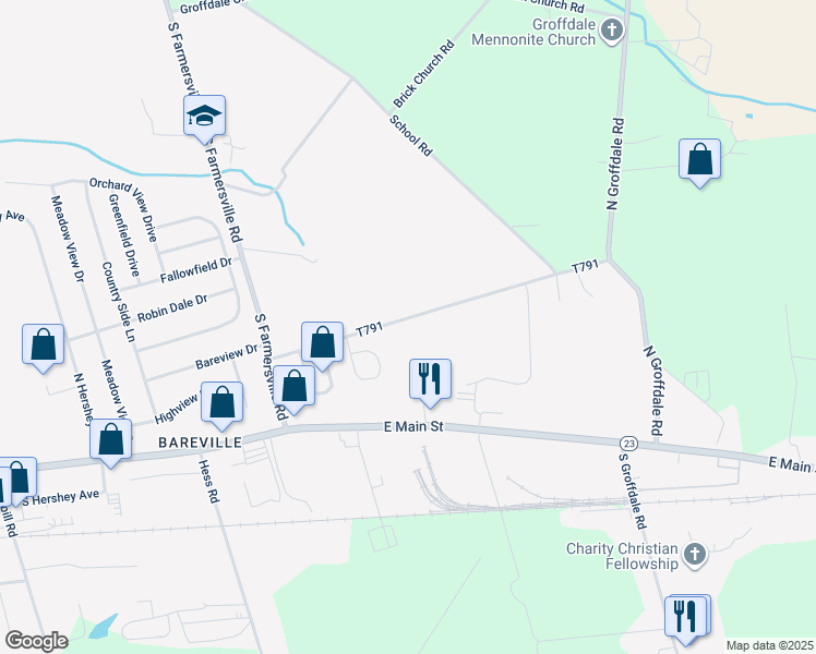 map of restaurants, bars, coffee shops, grocery stores, and more near 162 Butter Road in Leola