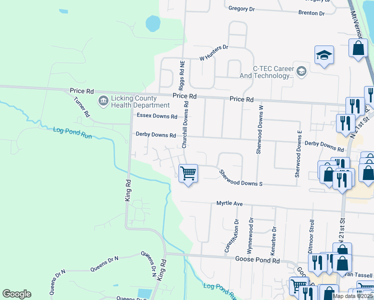 map of restaurants, bars, coffee shops, grocery stores, and more near 443 Derby Downs Road in Newark