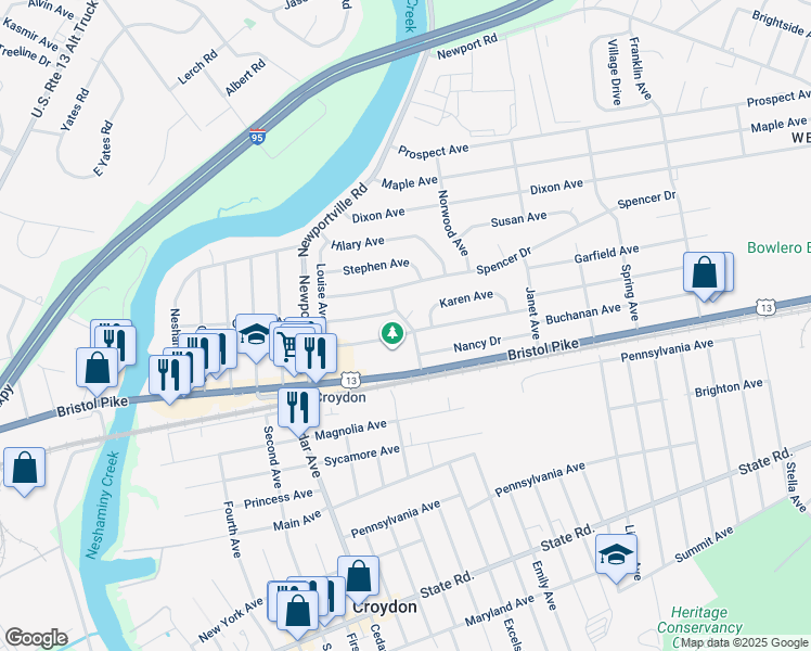map of restaurants, bars, coffee shops, grocery stores, and more near 204 Dorset Avenue in Croydon