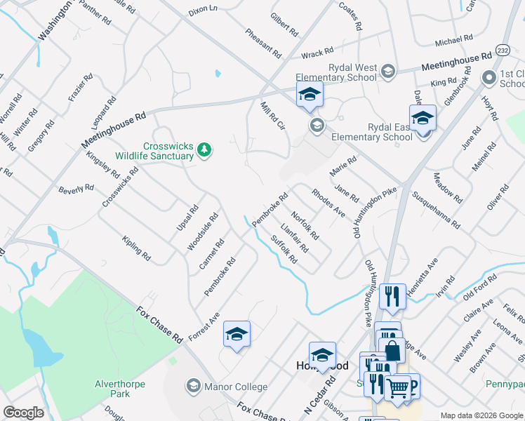 map of restaurants, bars, coffee shops, grocery stores, and more near 900 Morgan Road in Rydal