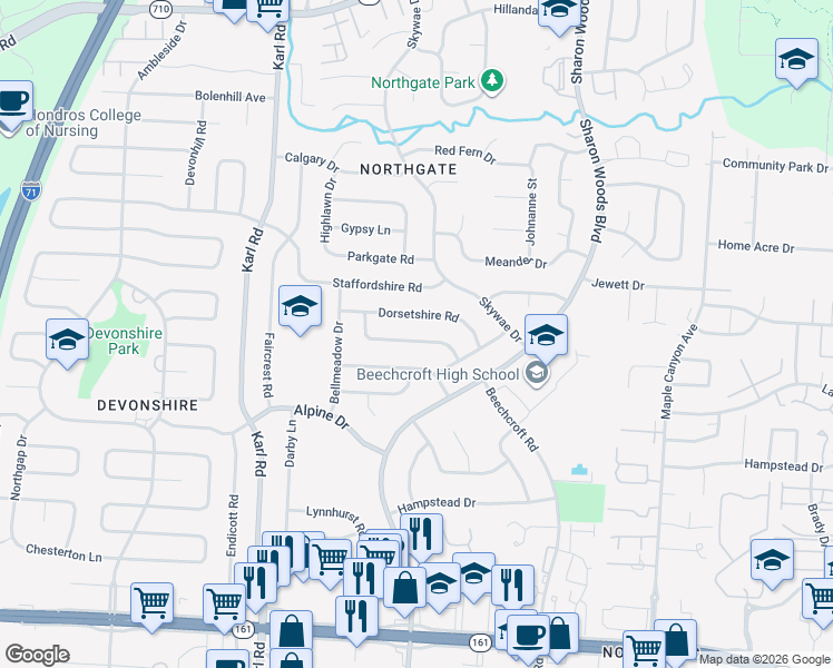 map of restaurants, bars, coffee shops, grocery stores, and more near 1794 Dorsetshire Road in Columbus