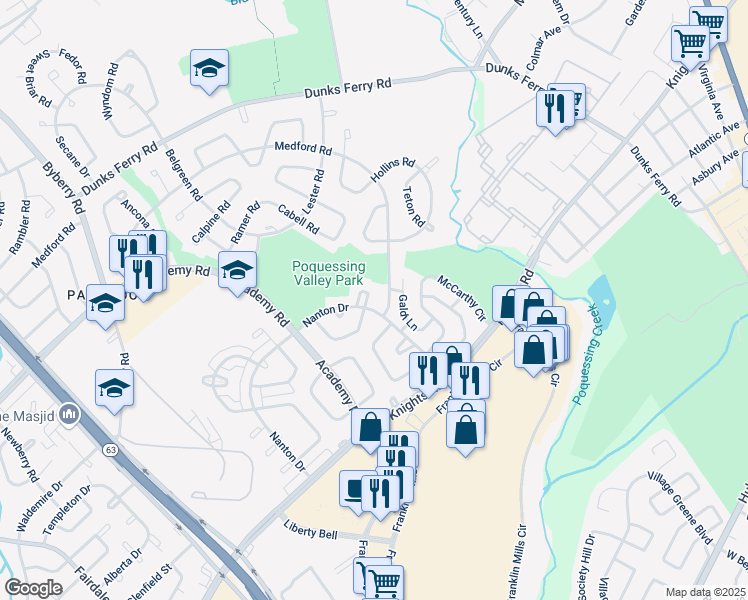 map of restaurants, bars, coffee shops, grocery stores, and more near 12664 Friar Place in Philadelphia