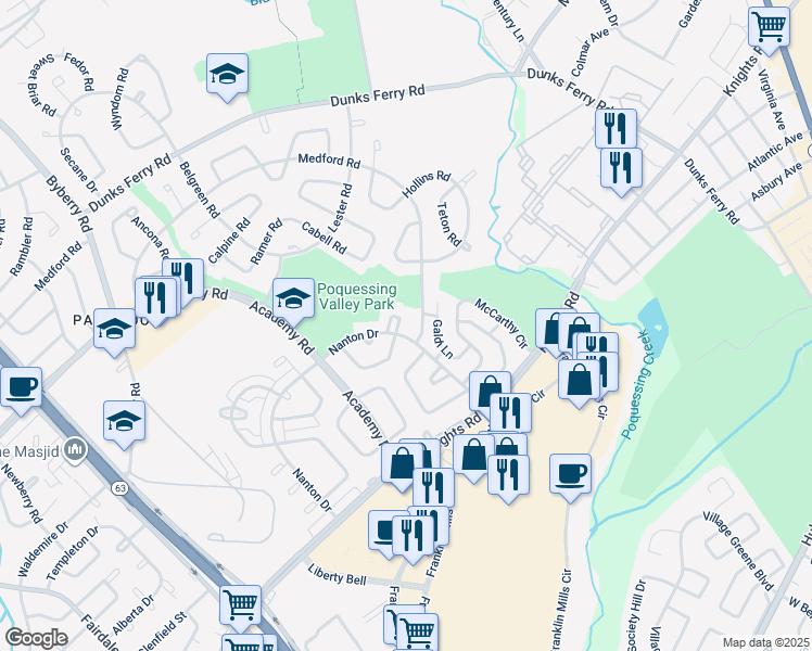 map of restaurants, bars, coffee shops, grocery stores, and more near 12664 Friar Place in Philadelphia