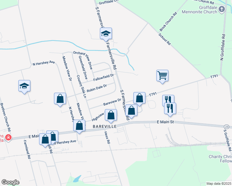 map of restaurants, bars, coffee shops, grocery stores, and more near 298 Willow Dell Lane in Leacock-Leola-Bareville