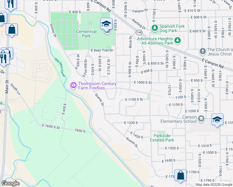 map of restaurants, bars, coffee shops, grocery stores, and more near 805 East 1050 South in Spanish Fork