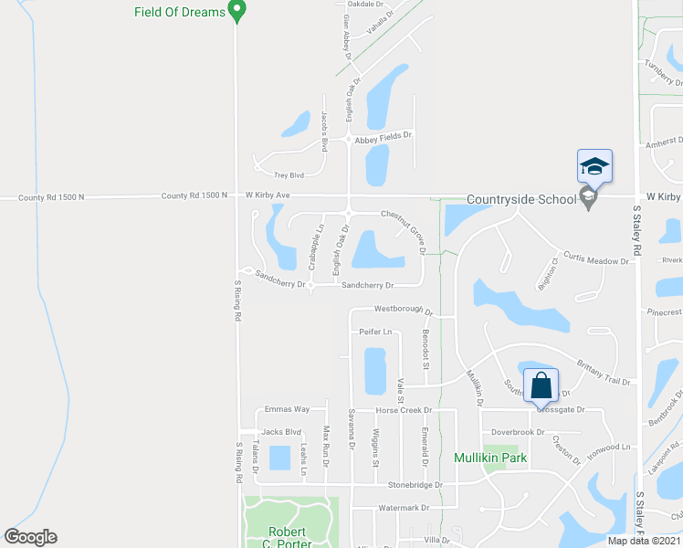 map of restaurants, bars, coffee shops, grocery stores, and more near 1612 English Oak Drive in Champaign