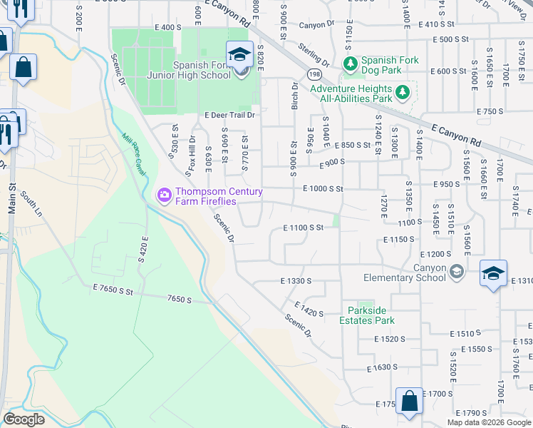 map of restaurants, bars, coffee shops, grocery stores, and more near 822 Skylark Dr in Spanish Fork