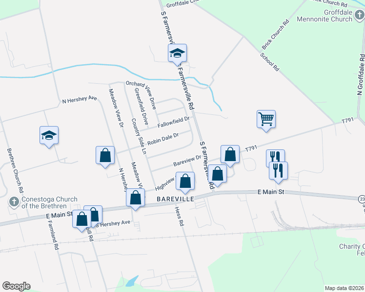 map of restaurants, bars, coffee shops, grocery stores, and more near 296 Robin Dale Drive in Leacock-Leola-Bareville