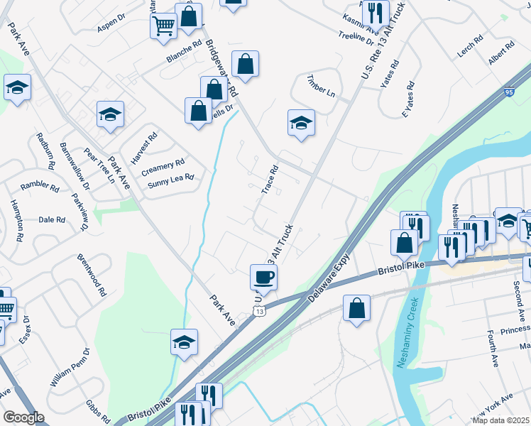 map of restaurants, bars, coffee shops, grocery stores, and more near 1014 Weybridge Court in Bucks County