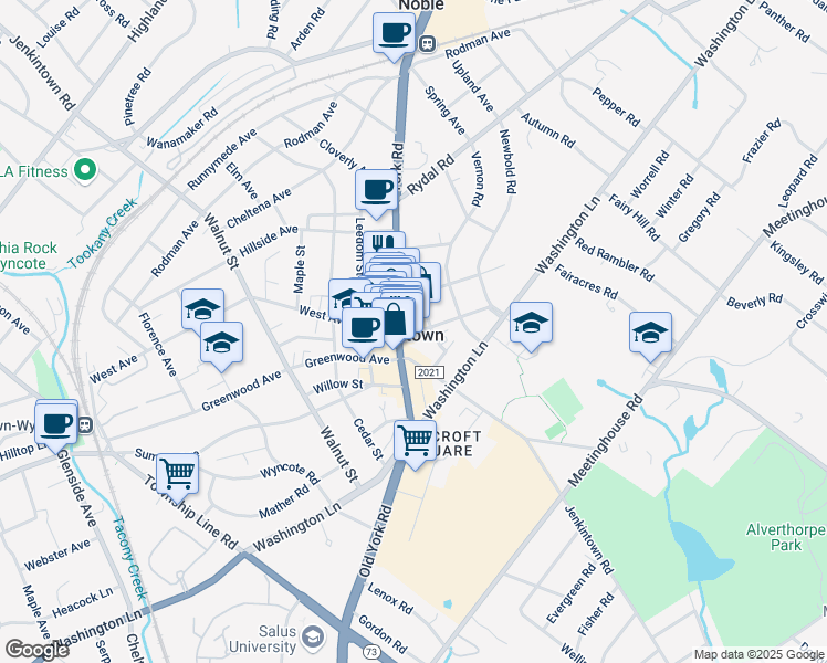 map of restaurants, bars, coffee shops, grocery stores, and more near 805-819 West Avenue in Jenkintown