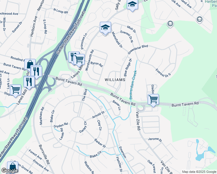map of restaurants, bars, coffee shops, grocery stores, and more near 11 Rainier Drive in Brick
