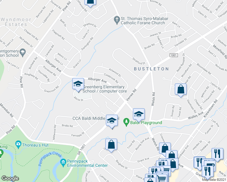 map of restaurants, bars, coffee shops, grocery stores, and more near 727 Sherrie Road in Philadelphia