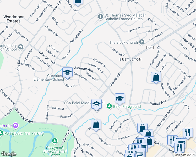 map of restaurants, bars, coffee shops, grocery stores, and more near 729 Alburger Avenue in Philadelphia