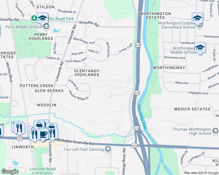 map of restaurants, bars, coffee shops, grocery stores, and more near 909 Werner Way in Worthington