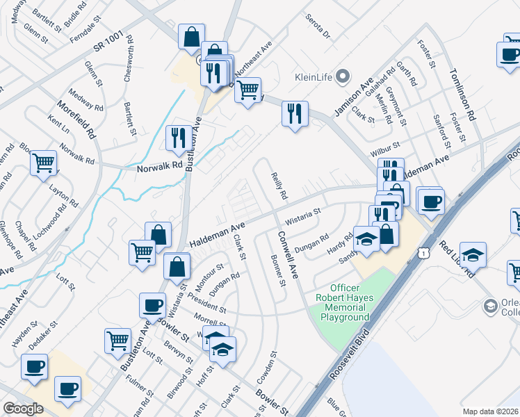 map of restaurants, bars, coffee shops, grocery stores, and more near 1917 Conwell Avenue in Philadelphia