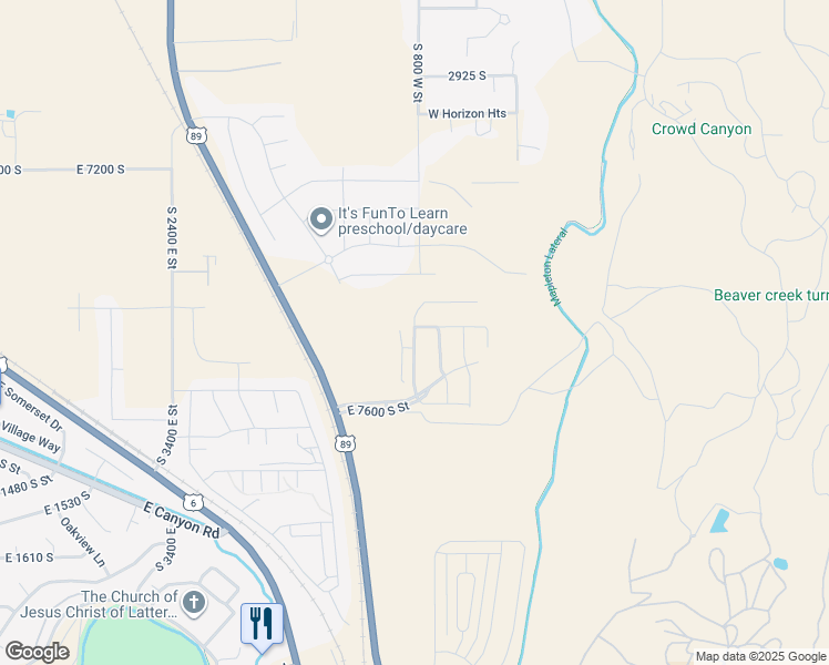 map of restaurants, bars, coffee shops, grocery stores, and more near 3762 South Powderwood Lane in Spanish Fork