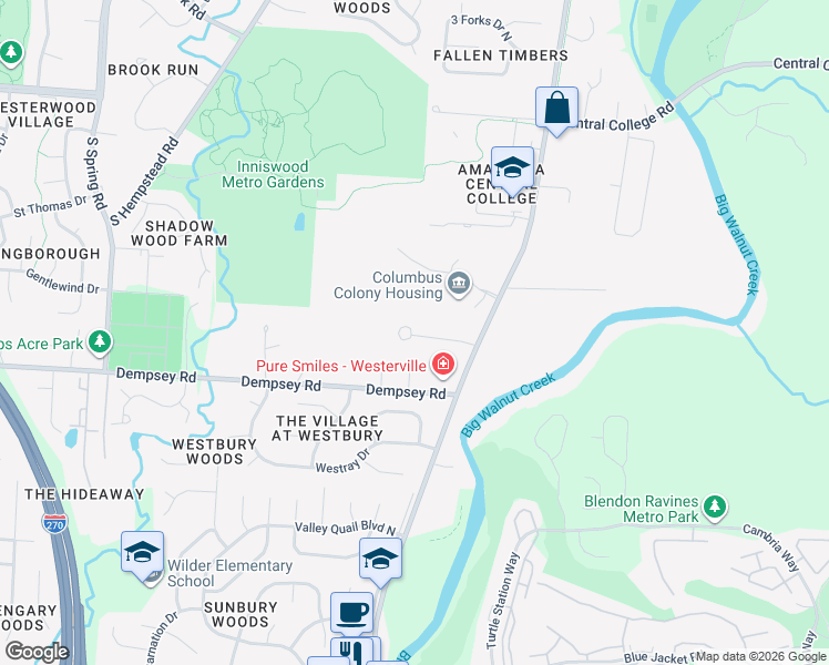 map of restaurants, bars, coffee shops, grocery stores, and more near 1208 Colston Drive in Westerville