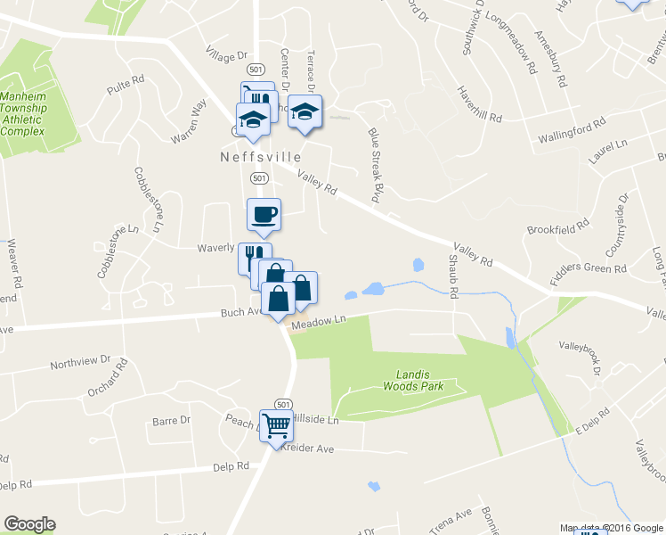 map of restaurants, bars, coffee shops, grocery stores, and more near 33 Echo Valley Lane in Lancaster