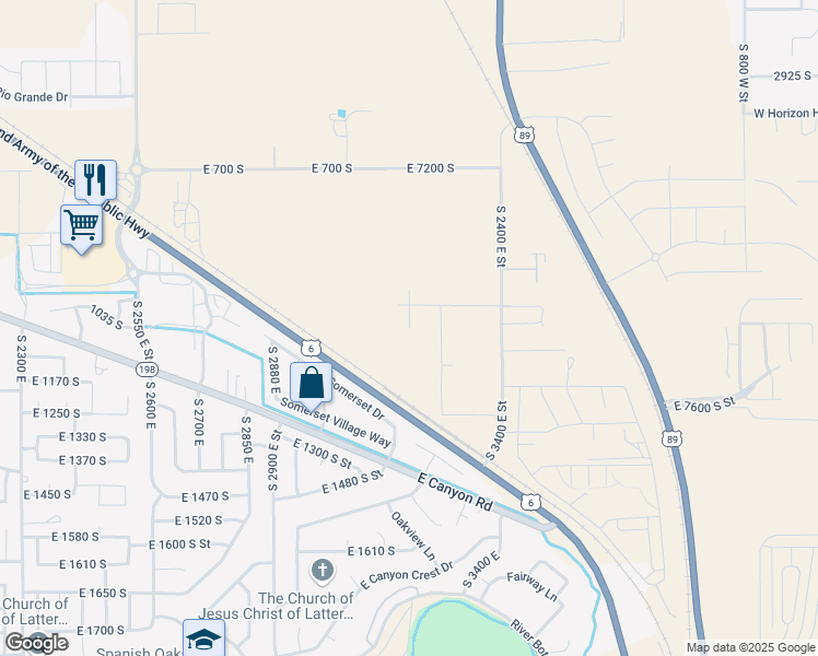 map of restaurants, bars, coffee shops, grocery stores, and more near 1551 South 3170 East in Spanish Fork