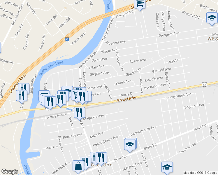 map of restaurants, bars, coffee shops, grocery stores, and more near 202 Dorset Avenue in Croydon