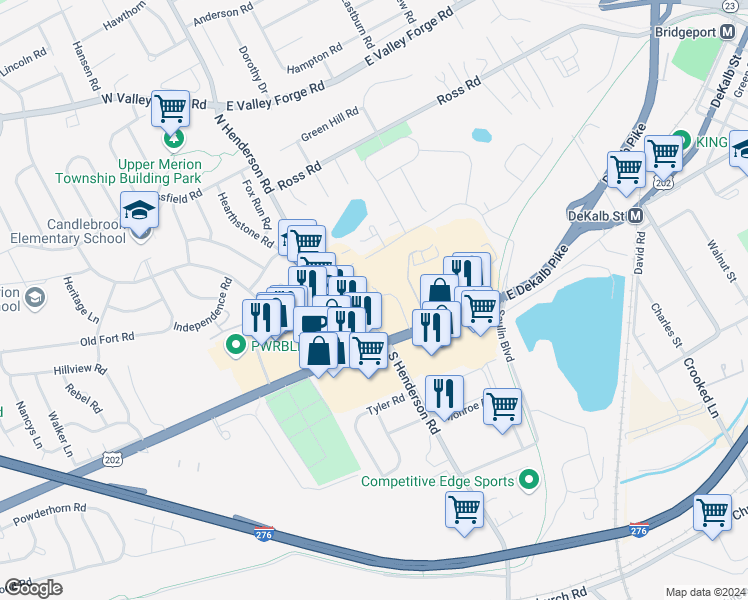 map of restaurants, bars, coffee shops, grocery stores, and more near 153 Ivy Lane in King of Prussia