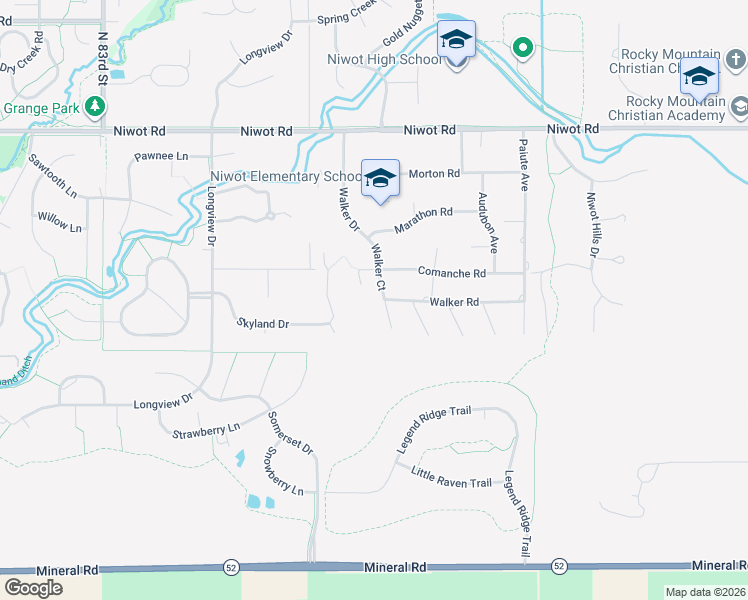 map of restaurants, bars, coffee shops, grocery stores, and more near 8777 Comanche Road in Niwot