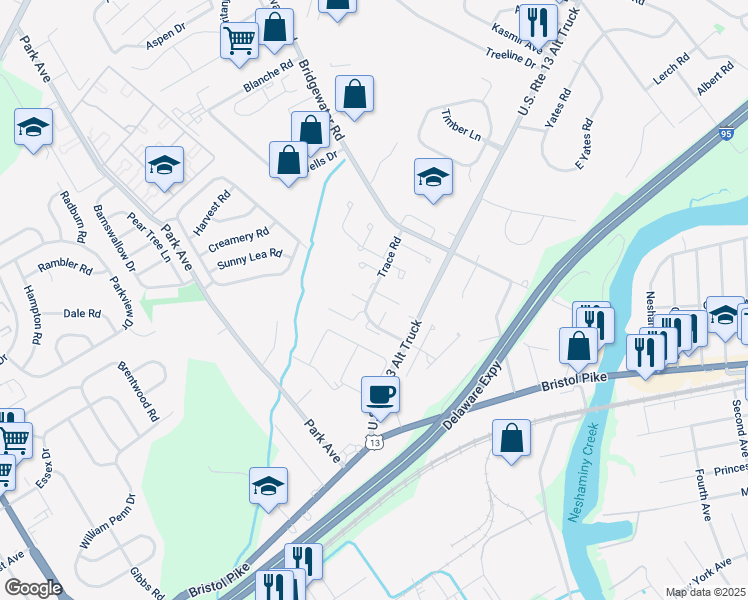 map of restaurants, bars, coffee shops, grocery stores, and more near 1024 Weybridge Court in Bucks County