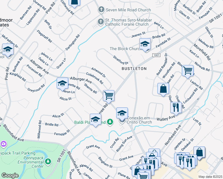 map of restaurants, bars, coffee shops, grocery stores, and more near 9115 Ferndale Street in Philadelphia