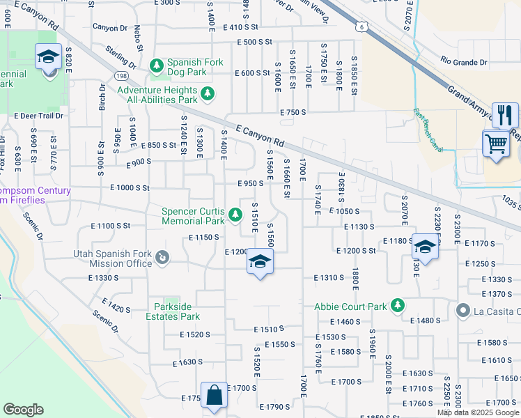 map of restaurants, bars, coffee shops, grocery stores, and more near 1141 S 1510 E in Spanish Fork