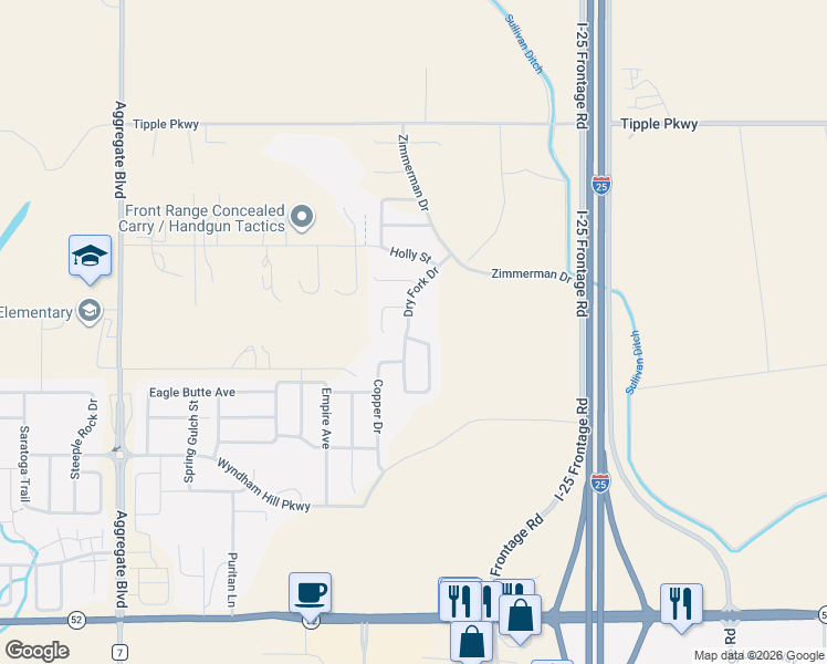 map of restaurants, bars, coffee shops, grocery stores, and more near 6577 Westcliff Drive in Frederick