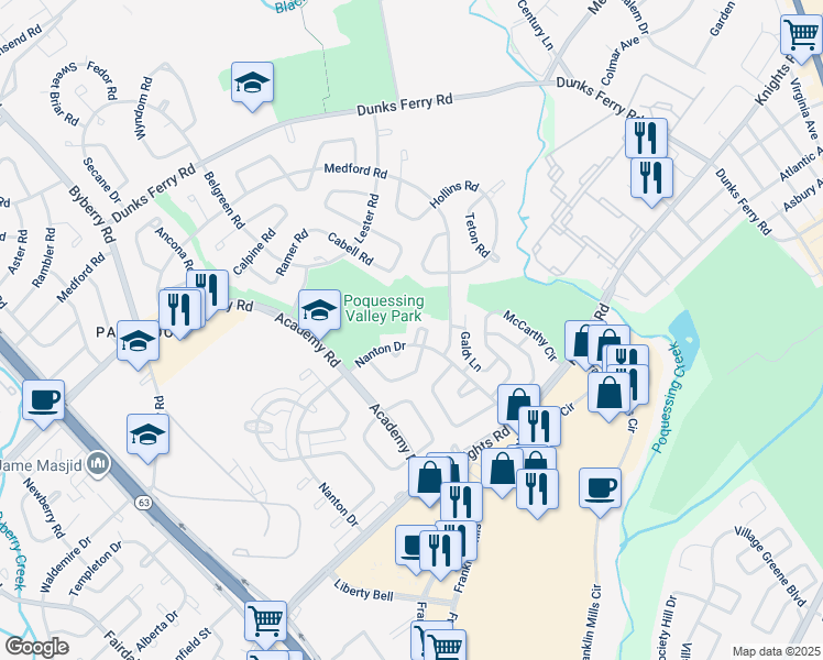 map of restaurants, bars, coffee shops, grocery stores, and more near 12630 Friar Place in Philadelphia