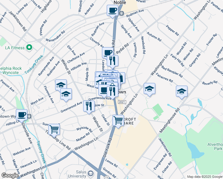 map of restaurants, bars, coffee shops, grocery stores, and more near in Jenkintown
