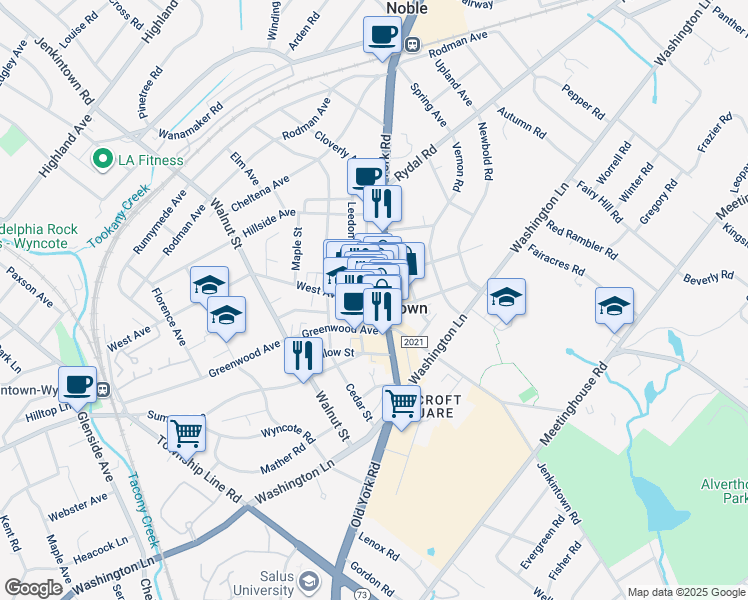 map of restaurants, bars, coffee shops, grocery stores, and more near in Jenkintown