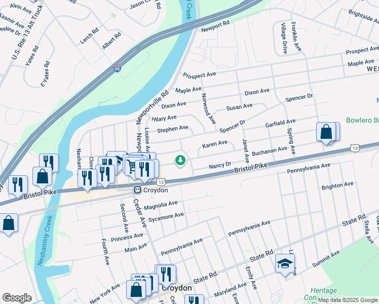 map of restaurants, bars, coffee shops, grocery stores, and more near 202 Dorset Avenue in Croydon