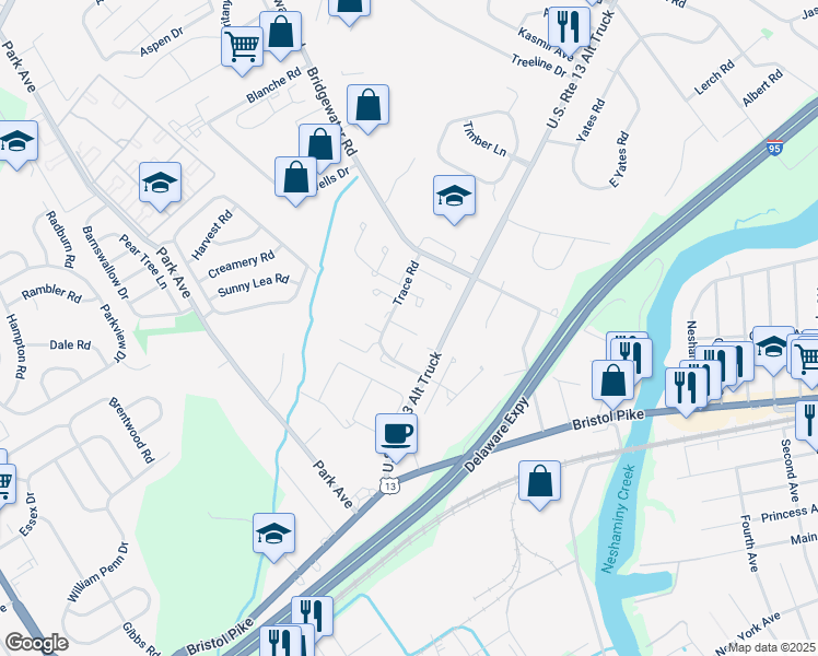 map of restaurants, bars, coffee shops, grocery stores, and more near 1017 Weybridge Court in Bucks County