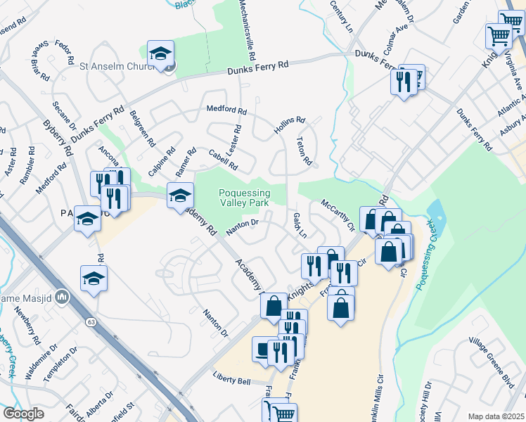 map of restaurants, bars, coffee shops, grocery stores, and more near 12632 Friar Place in Philadelphia