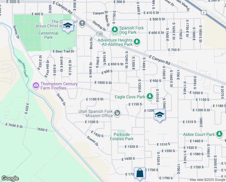 map of restaurants, bars, coffee shops, grocery stores, and more near 1110 East 1025 South Street in Spanish Fork