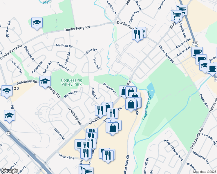 map of restaurants, bars, coffee shops, grocery stores, and more near 12854 McCarthy Circle in Philadelphia