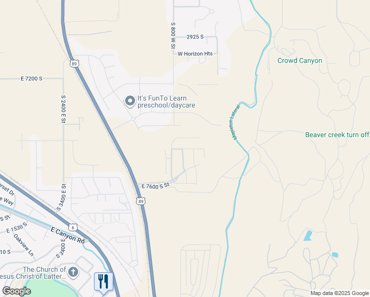 map of restaurants, bars, coffee shops, grocery stores, and more near South 2800 East in Spanish Fork