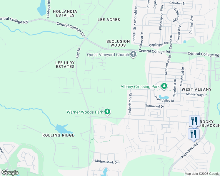 map of restaurants, bars, coffee shops, grocery stores, and more near 5877 Lakemont Drive in Westerville