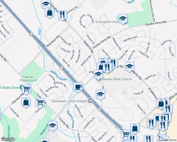 map of restaurants, bars, coffee shops, grocery stores, and more near 3319 Fairdale Road in Philadelphia