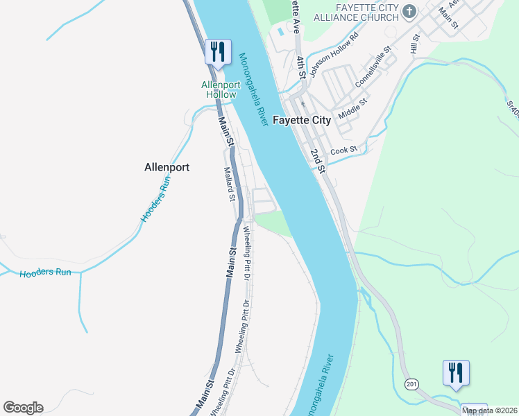 map of restaurants, bars, coffee shops, grocery stores, and more near 112 2nd Street in Allenport