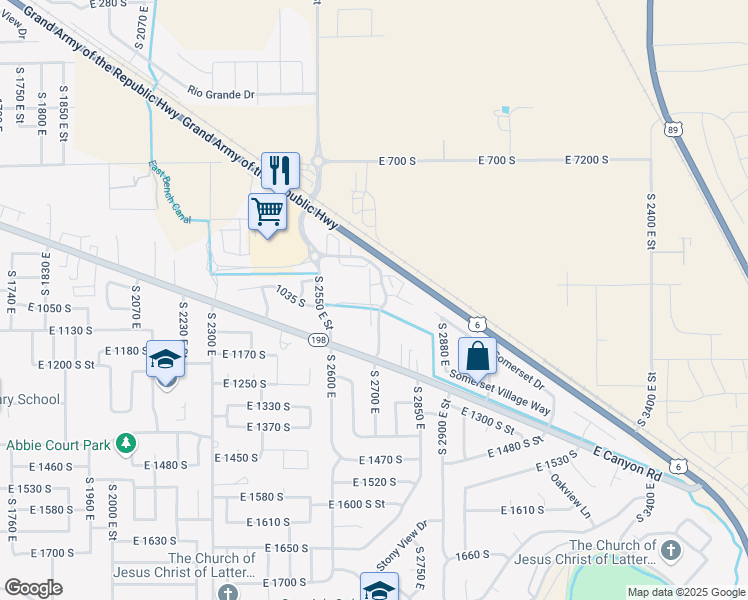 map of restaurants, bars, coffee shops, grocery stores, and more near 1044 High Ridge Road in Spanish Fork